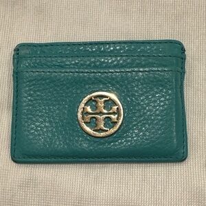 Tory Burch Teal and Gold Card Holder